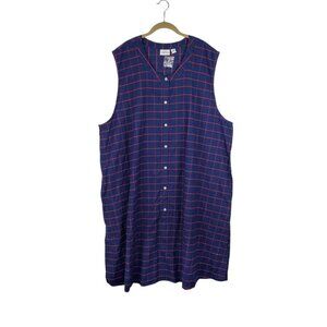 Vermont Country Store Cotton Flannel Jumper Dress Blue Red Plaid NEW Size 2X